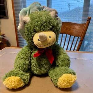 Green Dinosaur Plush Toy with Red Bow